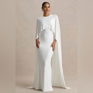 Club L London Padma White Draped Maxi Dress With Cape Sleeves